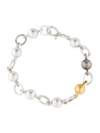 Pre-owned Gurhan Two-tone Hammered Ball Station Bracelet, 7" In Multi