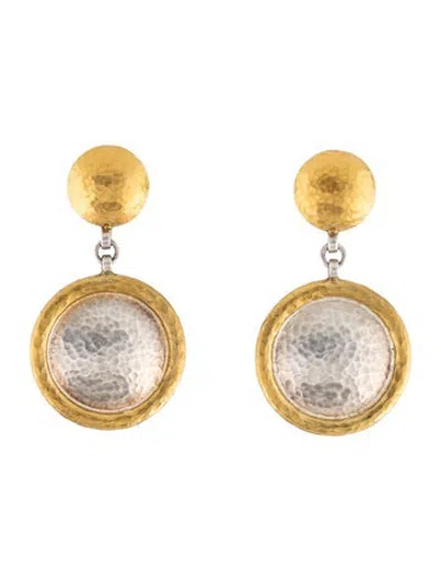Pre-owned Gurhan Two-tone Hammered Drop Earrings In Multicolor