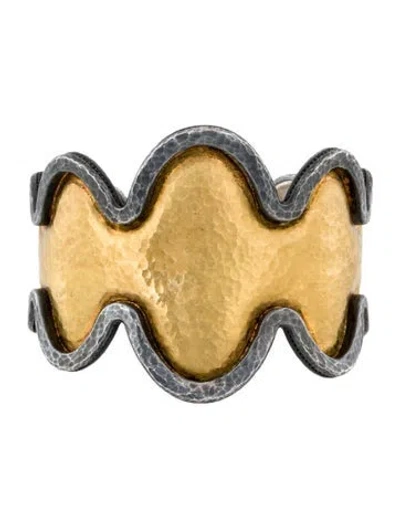 Pre-owned Gurhan Two-tone Hammered Wavy Cuff, 6.5" In Multi