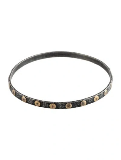 Pre-owned Gurhan Two-tone Midnight Hammered Slim Bangle Bracelet, 8.75" In Multi