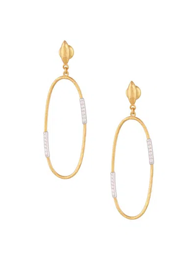 Gurhan 22k Yellow Gold & 18k White Gold Diamond Pave Oval Drop Earrings