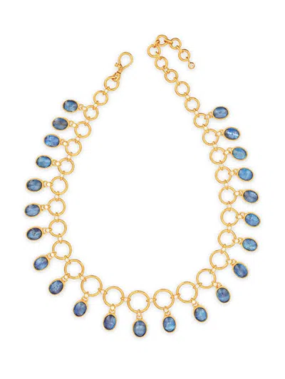 Gurhan 24k & 22k Yellow Gold Rune Pink Kyanite & Diamond Charm Statement Necklace, 16-18 In Blue/gold