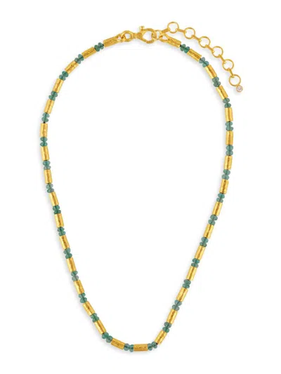 Gurhan 24k Yellow Gold Vertigo Emerald & Diamond Collar Necklace, 16-18 In Green/gold