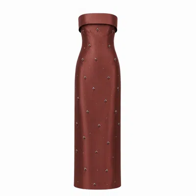 Gushka Women's Brown Crystal And Sequin Embellished Column Gown Evening Dress