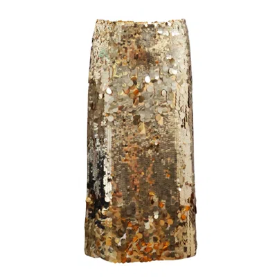 Gushka Women's Starlit Gold Sequined Midi Skirt