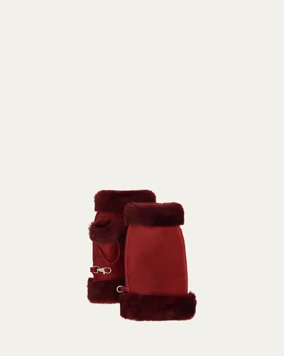Gushlow And Cole  Fingerless Shearling Mittens In Burgundy