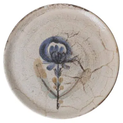 Pre-owned Gustave Reynaud French Ceramic Painted Flower Plate By  In Gray