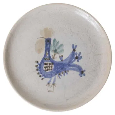 Pre-owned Gustave Reynaud French Ceramic Painted Rooster Plate By  In Gray