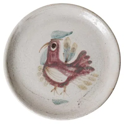 Pre-owned Gustave Reynaud French Ceramic Painted Rooster Plate By  In Gray