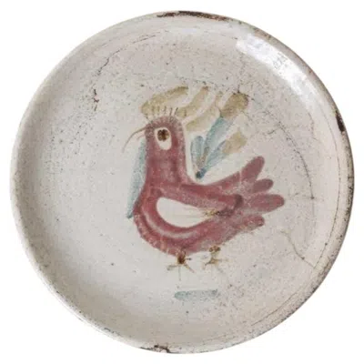 Pre-owned Gustave Reynaud French Ceramic Painted Rooster Plate By  In Gray