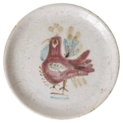Pre-owned Gustave Reynaud French Ceramic Painted Rooster Plate By  In Gray