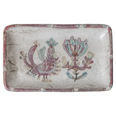 Pre-owned Gustave Reynaud , Vallauris Ceramic Dish With Bird Motif, Mid-20th Century In Gray