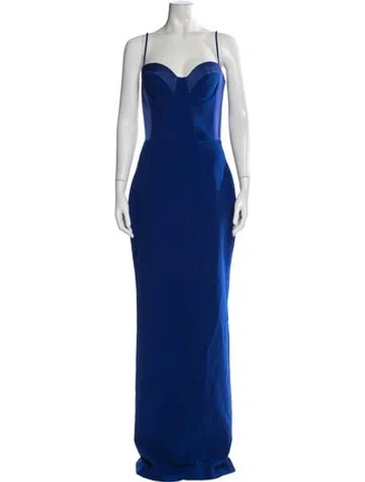 Pre-owned Gustavo Cadile Plunge Neckline Long Dress In Blue