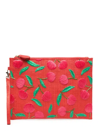 Gustoko Cherry-embroidered Clucth Bag In Red