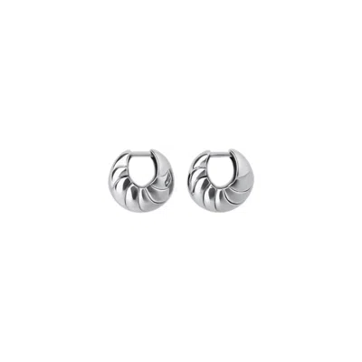 Gutta Design Women's White Bombé Earring Rhodium Plated In Silver