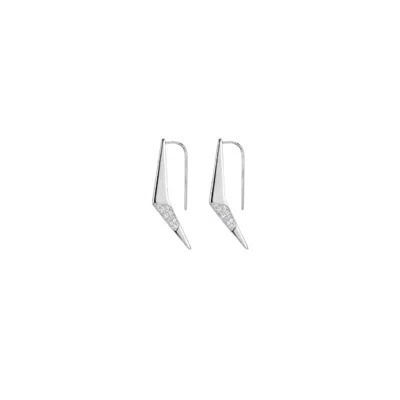 Gutta Design Women's White Boomerang Earring Rhodium Plated In Silver
