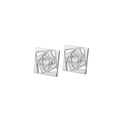 Gutta Design Women's White Loop Earring Rhodium Plated In Silver