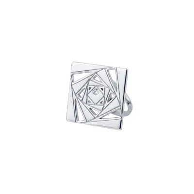 Gutta Design Women's White Loop Ring Rhodium Plated In Metallic