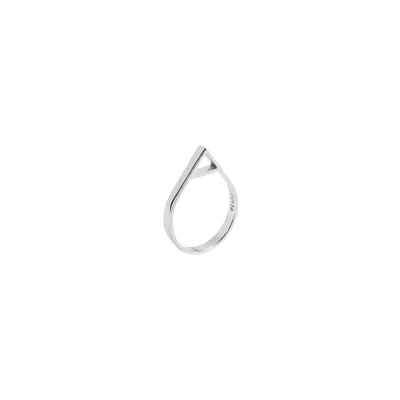 Gutta Design Women's White Triangle Ring Rhodium Plated In Metallic