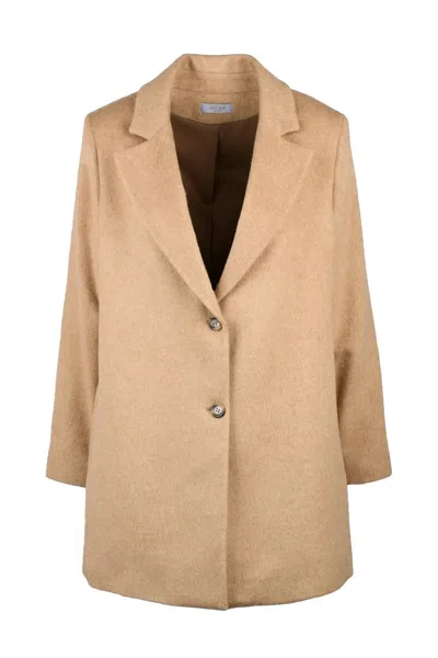 Guttha Boxy Beige Coat With Classic Lapel In Brown