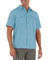 Guy Harvey Men's Short Sleeve Heathered Fishing Shirt In Bonnie Blue