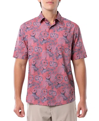 Guy Harvey Men's Short-sleeve Marlin Floral Fishing Shirt In Garnet