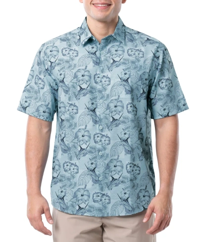 Guy Harvey Men's Short-sleeve Marlin Floral Fishing Shirt In Iced Aqua