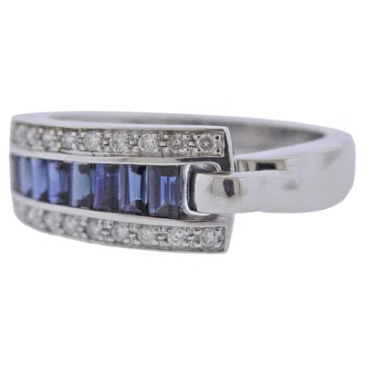 Pre-owned Guy Laroche 18k Gold Diamond Sapphire Ring In Blue