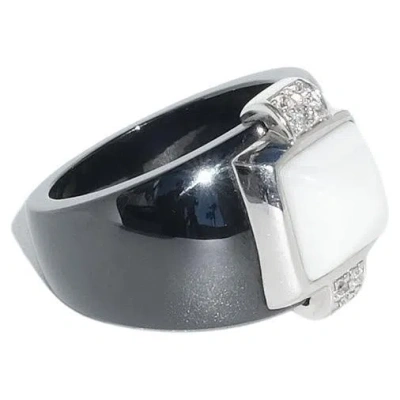 Pre-owned Guy Laroche 18k White Gold, Black And White Onyx And Diamonds Ring By