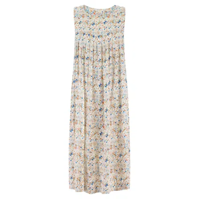 Pre-owned Guy Laroche 1970s  Silk Naturalist Print Tunic Dress In Sand