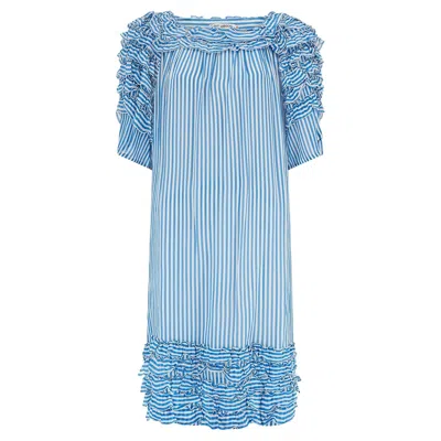 Pre-owned Guy Laroche 1980s  Blue And White Striped Silk Chiffon Dress