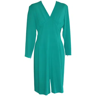 Pre-owned Guy Laroche 1980s Vintage  Green Wool Cocktail Dress With V-neck