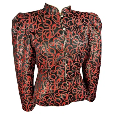 Pre-owned Guy Laroche 1985 Lamé Polyester Fitted Jacket With Puffed Sleeves In Black
