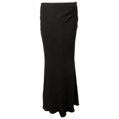 Pre-owned Guy Laroche 1990's  Black Floor Length Bias Cut Skirt With Ruched Low Waist