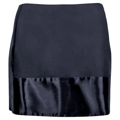 Pre-owned Guy Laroche 2000s  Couture Dark Navy Shimmery Panel Mini Skirt In Blue