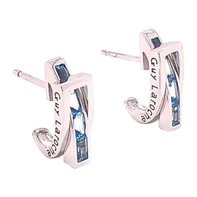 Pre-owned Guy Laroche Aquamarine Designer 18 Karat Huggie Earrings In Multi