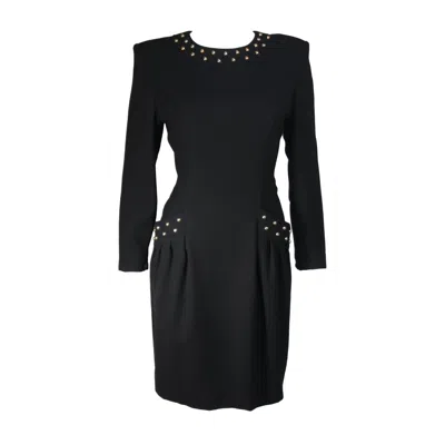 Pre-owned Guy Laroche Black Cocktail Dress With Stud Applique Size Large