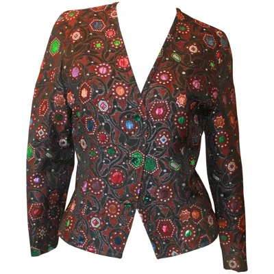 Pre-owned Guy Laroche Brown And Multi Brocade Jacket - Size 4- Circa 80/90's