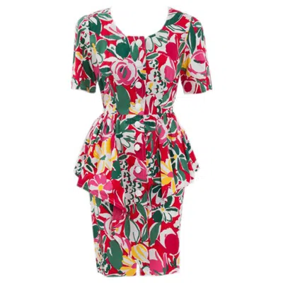 Pre-owned Guy Laroche Floral Peplum Dress In Sand