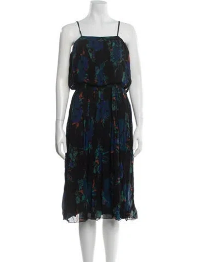 Pre-owned Guy Laroche Floral Print Midi Length Dress In Black