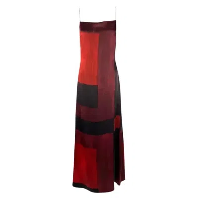 Pre-owned Guy Laroche F/w 1998  By Albert Elbaz Red Silk Abstract Art Print Gown 38fr