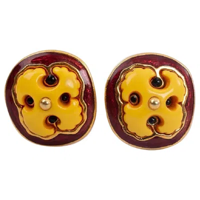 Pre-owned Guy Laroche Gilded Metal And Resin Clip-on Earrings In Multi