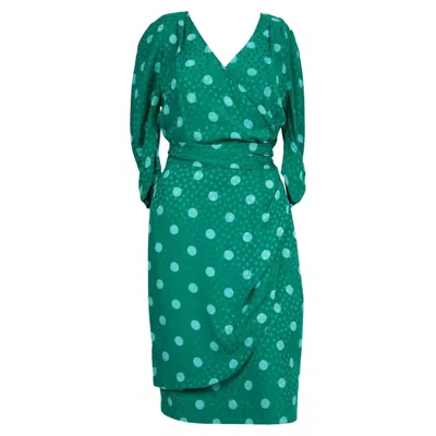 Pre-owned Guy Laroche Green Dots Silk Dress