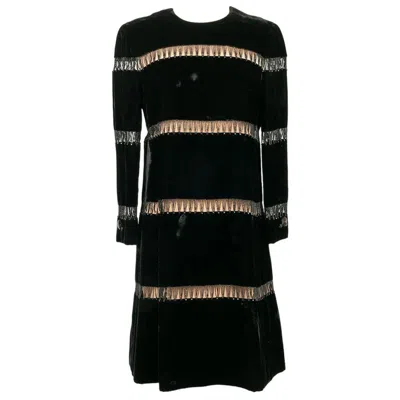 Pre-owned Guy Laroche Haute Couture Dress In Black Silk Velvet, Pearls And Strass