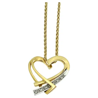 Pre-owned Guy Laroche Heart Pendant With Chain Yellow And White Gold With Diamonds