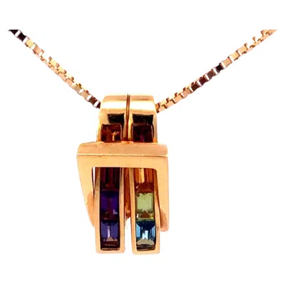 Pre-owned Guy Laroche Multigemstone Rainbow Band Pendant In 18k Yellow Gold