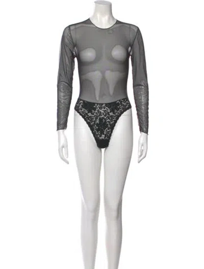Pre-owned Guy Laroche Nylon Lace Pattern Bodysuit In Black