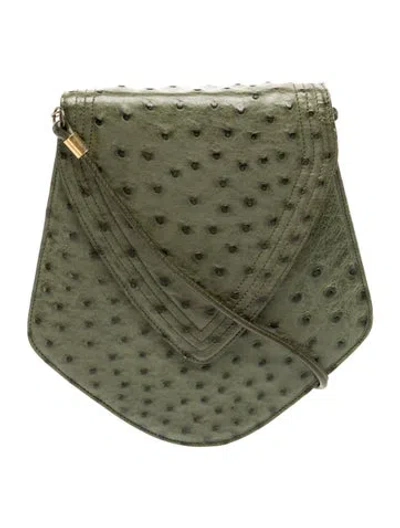 Pre-owned Guy Laroche Ostrich Shoulder Bag In Green