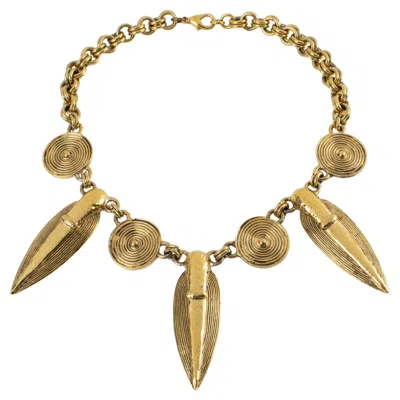 Pre-owned Guy Laroche Paris Gilded Metal Tribal Choker Necklace In Multi