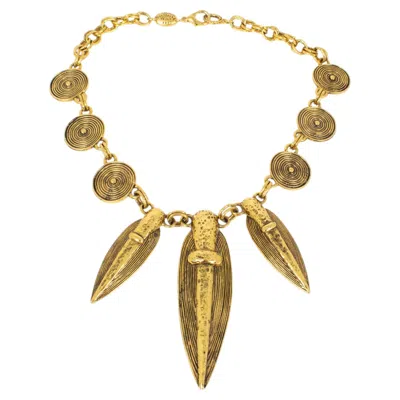 Pre-owned Guy Laroche Paris Gilded Metal Tribal Choker Necklace In Multi